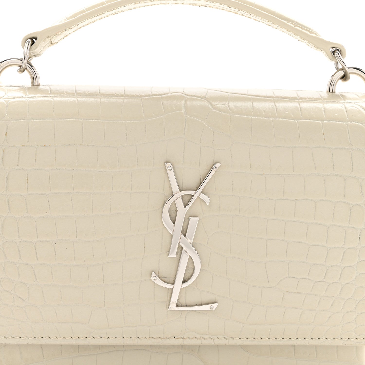 Calfskin Crocodile Embossed Monogram Sunset Chain Wallet Blanc Vintage