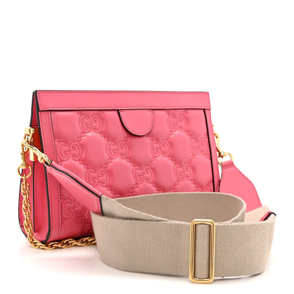 Calfskin GG Matelasse Small Slim Chain Shoulder Bag Rhodamine Pink Natural