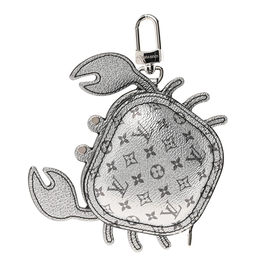 Metallic Monogram Crab Bag Charm Grey Silver