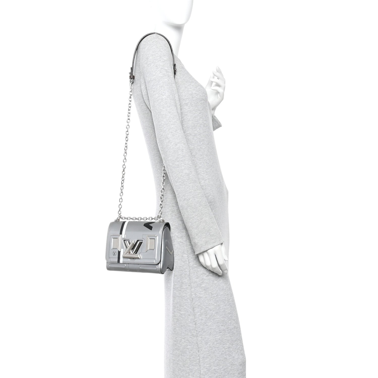 Calfskin Monogram Spaceship Embossed Twist Shoulder Bag PM Argent