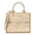 Canvas Calfskin Embroidered Small Plan De Paris Book Tote With Strap Beige