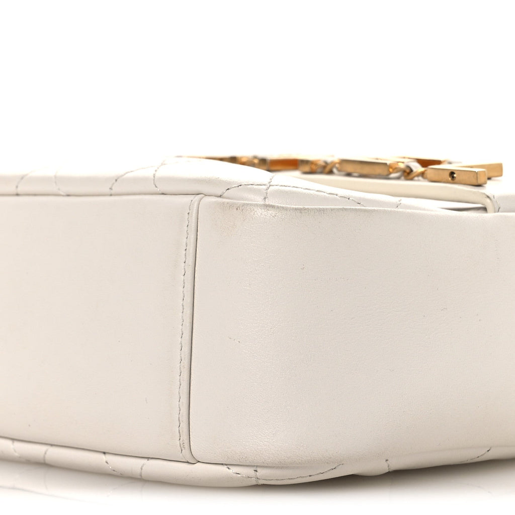 Calfskin Quilted Enchained Camera Case Bag White