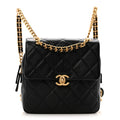 Shiny Caviar Quilted Chain Melody Backpack Black