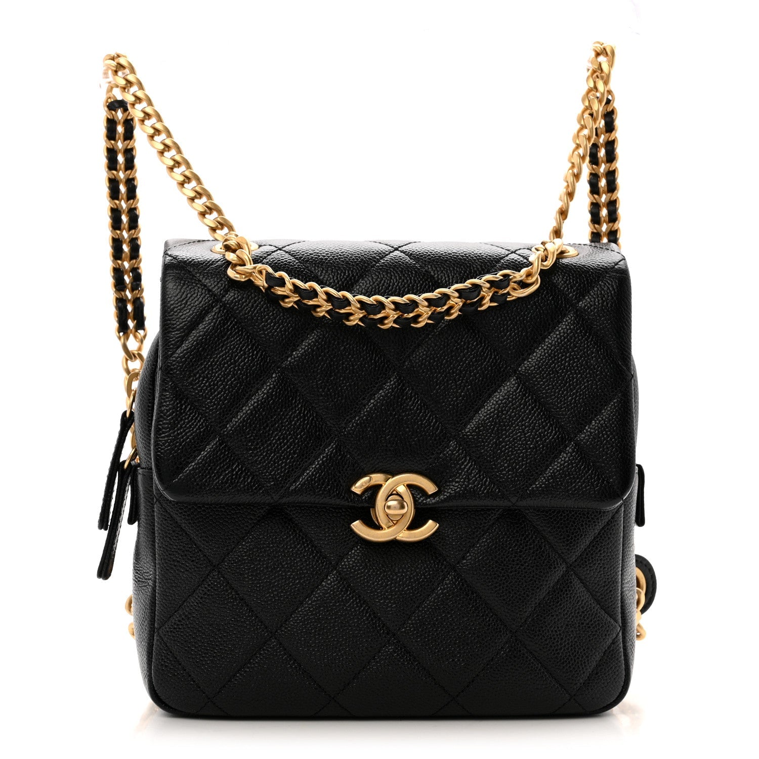 Shiny Caviar Quilted Chain Melody Backpack Black