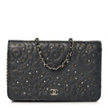 Lambskin Camellia Studded Wallet on Chain WOC Grey