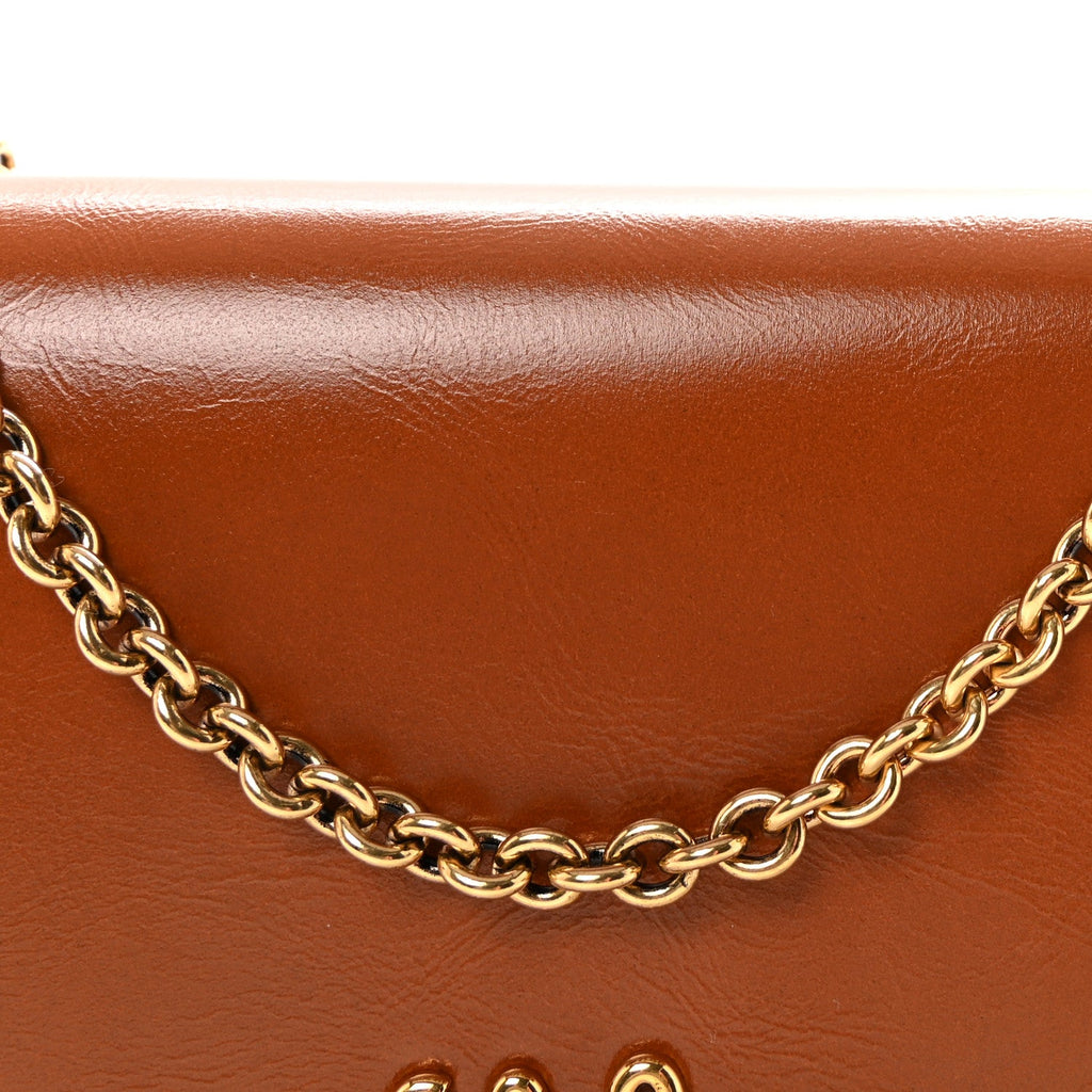 Calfskin Iconic Flap Wallet On Chain Clay Brown
