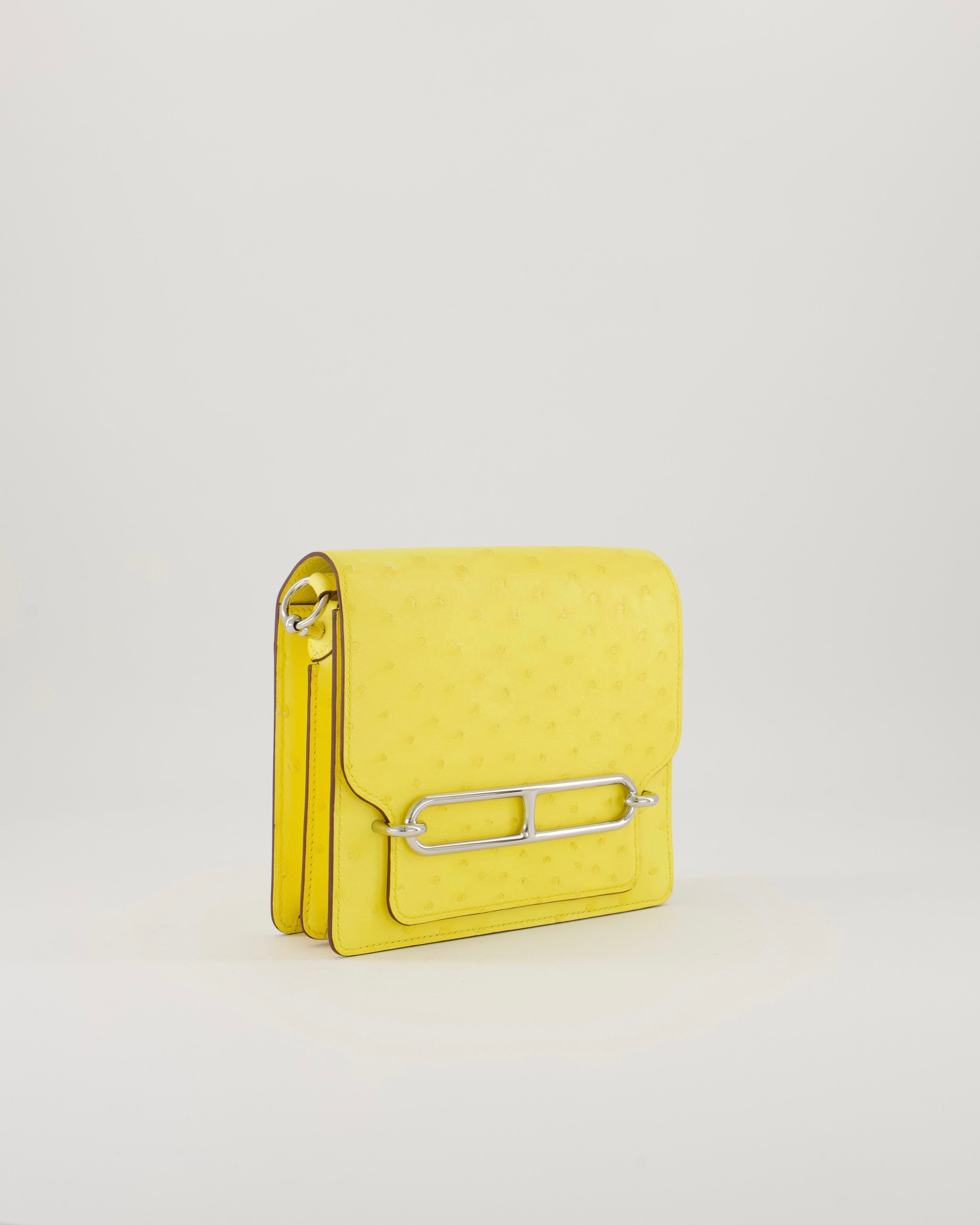 Hermès Mini Roulis 18 in Jaune Citron Ostrich Leather with Palladium Hardware