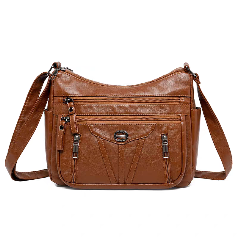 Women's soft leather backpack large capacity fashionable simple multi-layer shoulder crossbody bag 182-5
