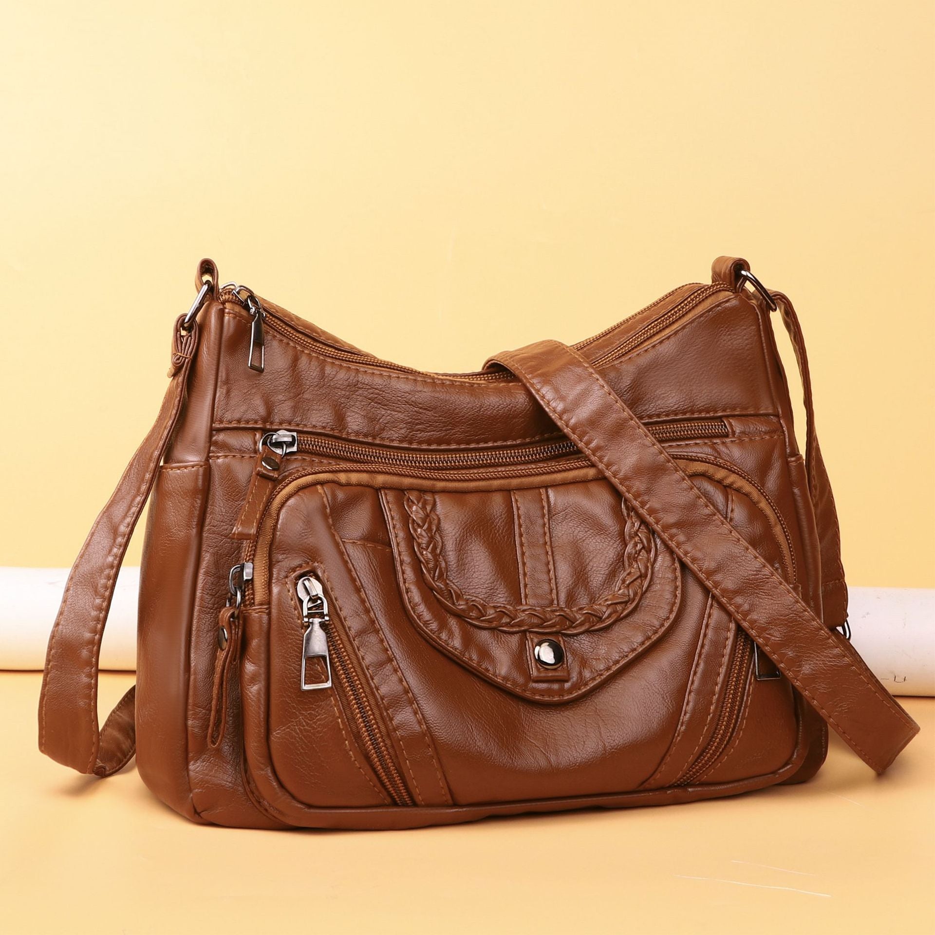 Fashionable Shoulder Bag, Retro Style Soft Leather Mother's Bag, Casual Shopping, Lightweight Crossbody Bag 8023