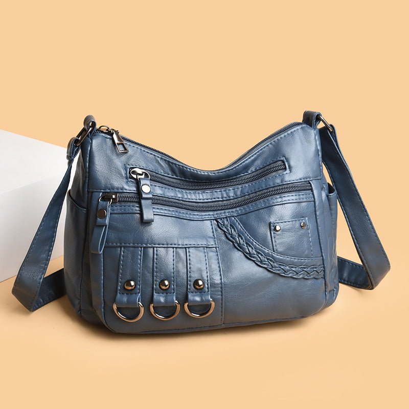 New Fashion Large-Capacity Woven Crossbody Bag, Korean Style, Simple and Elegant, Multi-Compartment, Soft Leather with a High-End Feel 8036
