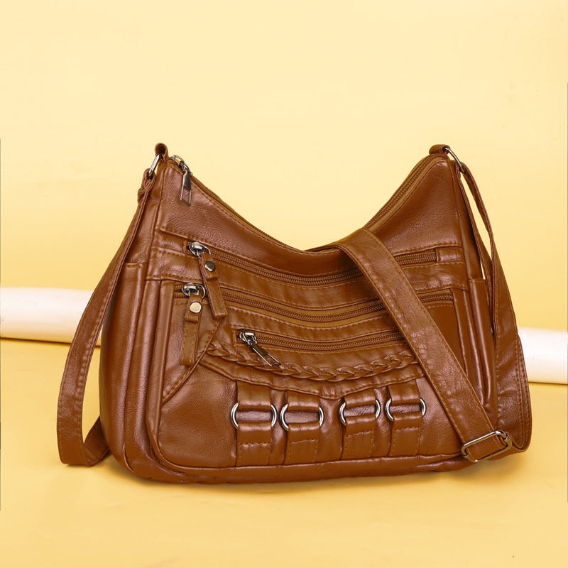 Soft Leather Bag Women's All-match Middle-aged Large Capacity Shoulder Crossbody Bag for Women 8020