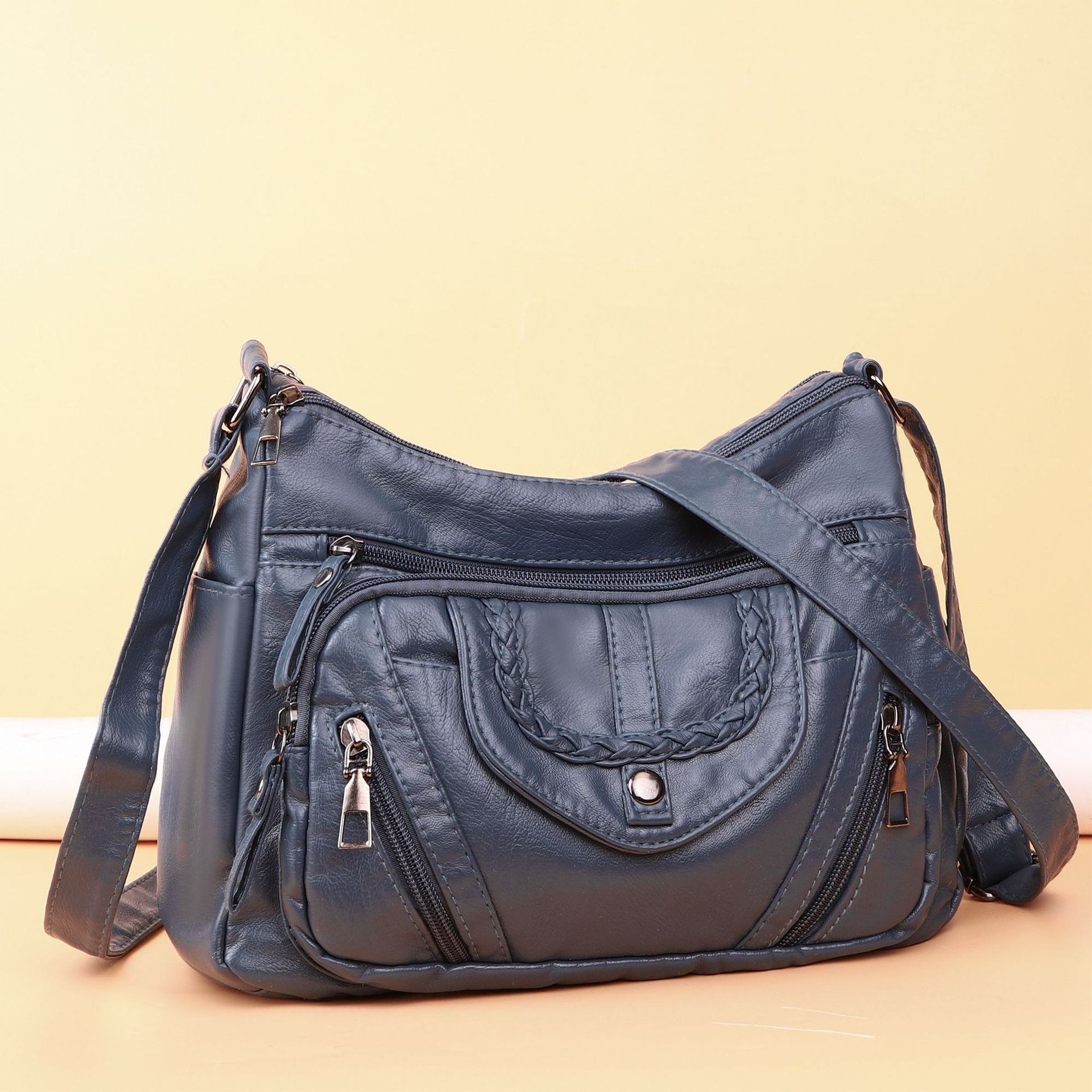 Fashionable Shoulder Bag, Retro Style Soft Leather Mother's Bag, Casual Shopping, Lightweight Crossbody Bag 8023