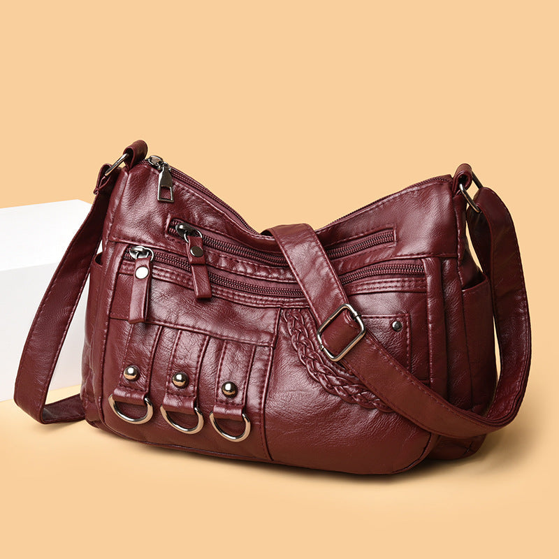 New Fashion Large-Capacity Woven Crossbody Bag, Korean Style, Simple and Elegant, Multi-Compartment, Soft Leather with a High-End Feel 8036