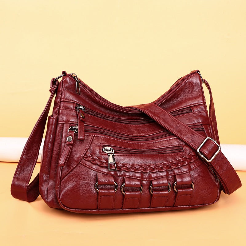 Soft Leather Bag Women's All-match Middle-aged Large Capacity Shoulder Crossbody Bag for Women 8020