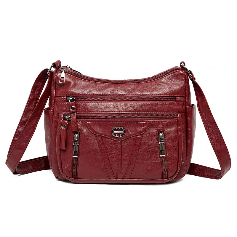 Women's soft leather backpack large capacity fashionable simple multi-layer shoulder crossbody bag 182-5