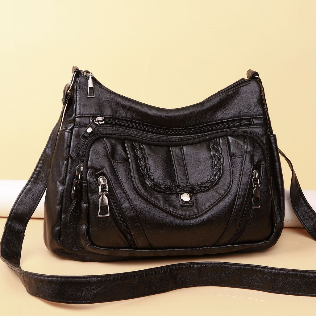 Fashionable Shoulder Bag, Retro Style Soft Leather Mother's Bag, Casual Shopping, Lightweight Crossbody Bag 8023