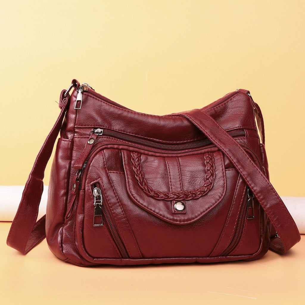 Fashionable Shoulder Bag, Retro Style Soft Leather Mother's Bag, Casual Shopping, Lightweight Crossbody Bag 8023