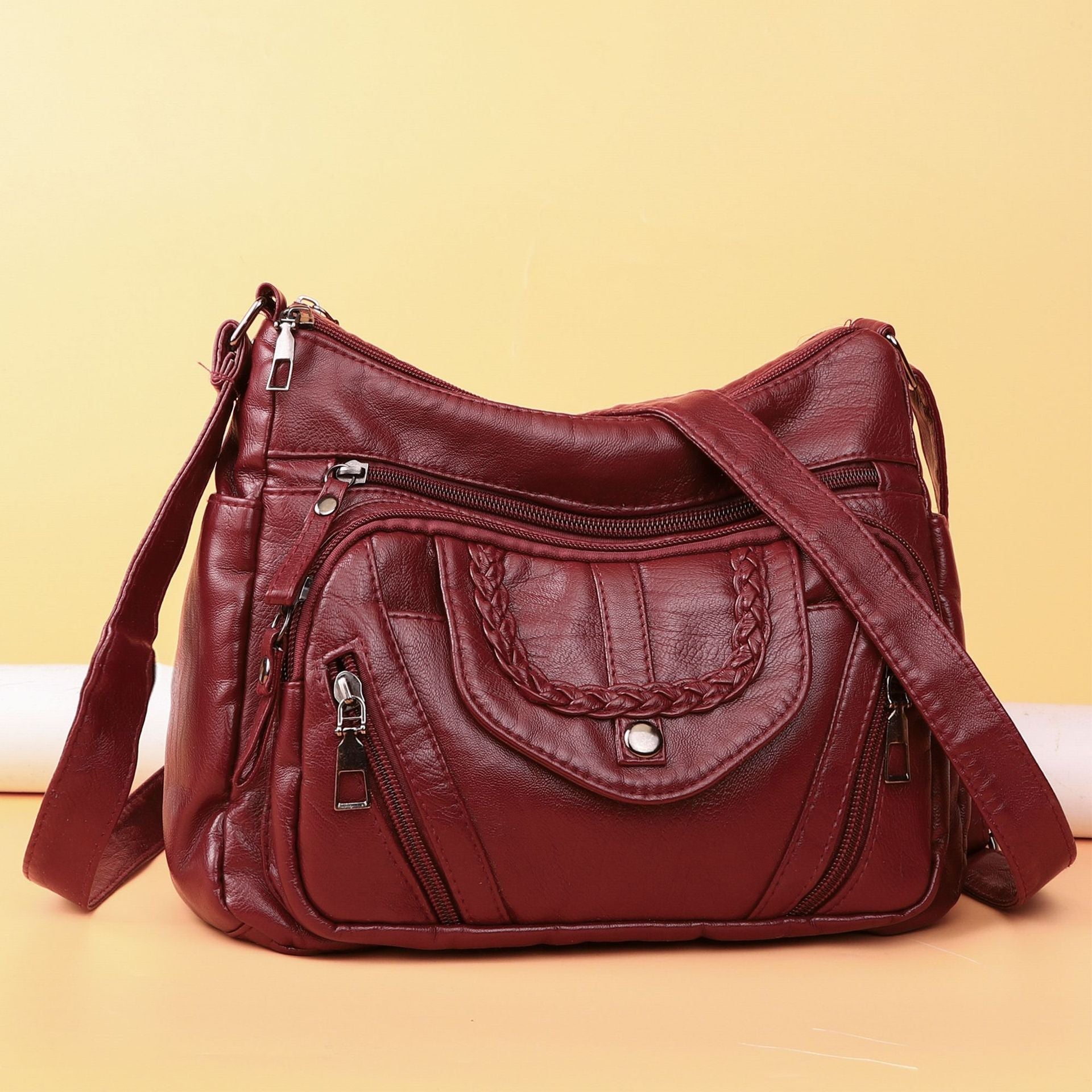 Fashionable Shoulder Bag, Retro Style Soft Leather Mother's Bag, Casual Shopping, Lightweight Crossbody Bag 8023