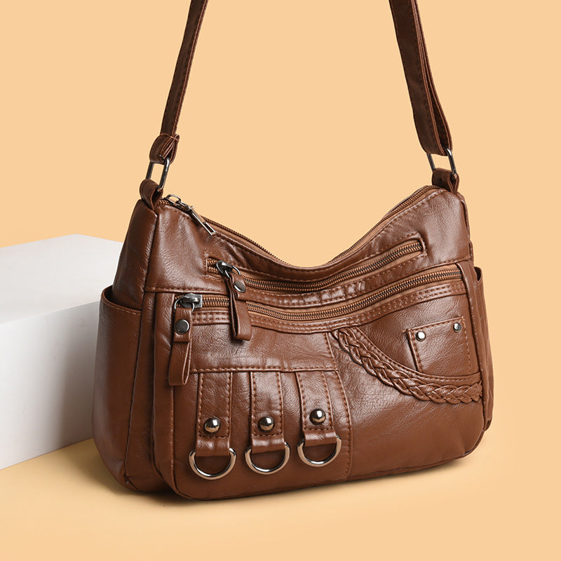 New Fashion Large-Capacity Woven Crossbody Bag, Korean Style, Simple and Elegant, Multi-Compartment, Soft Leather with a High-End Feel 8036