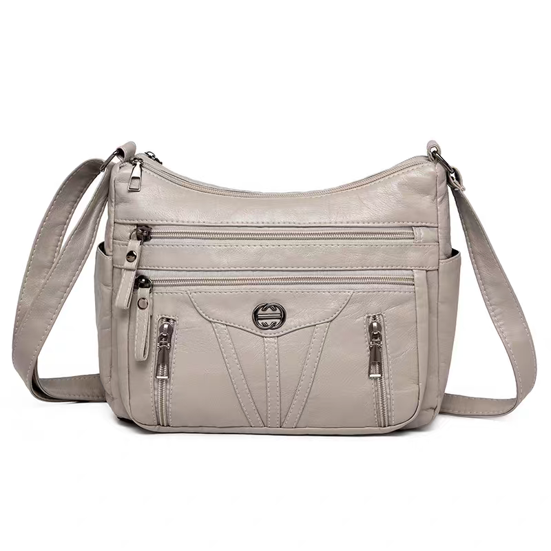 Women's soft leather backpack large capacity fashionable simple multi-layer shoulder crossbody bag 182-5