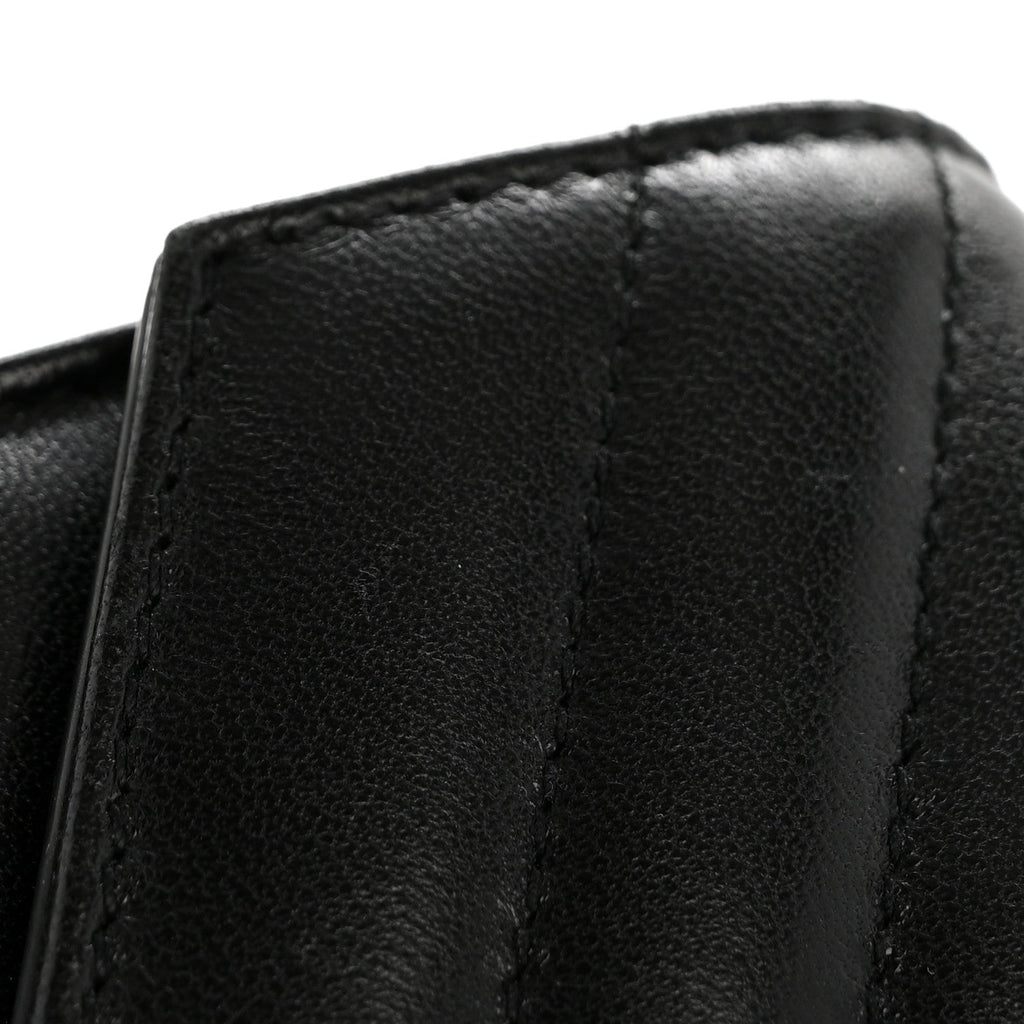 Lambskin Matelasse Chevron Monogram Compact Tri Fold Wallet Black