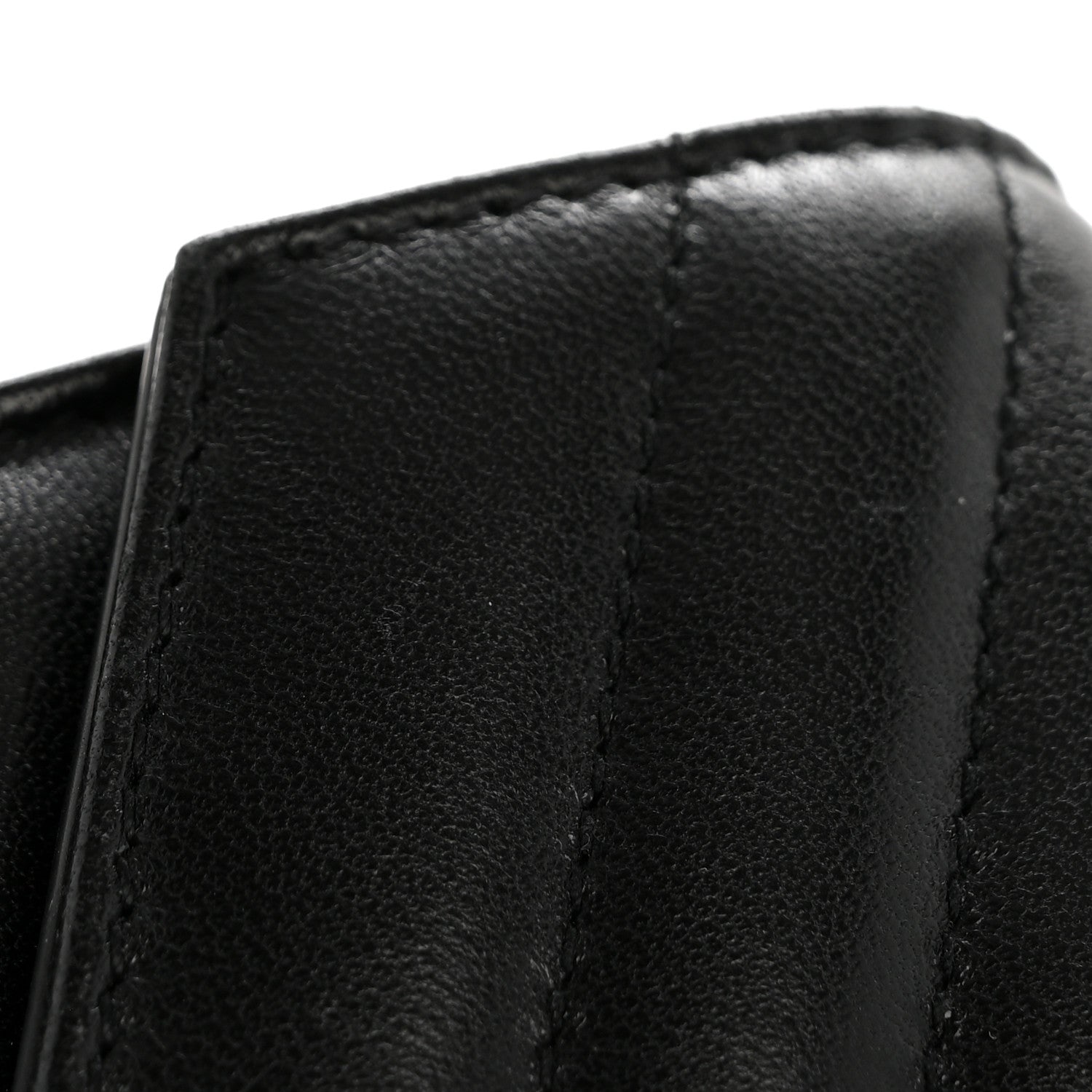Lambskin Matelasse Chevron Monogram Compact Tri Fold Wallet Black