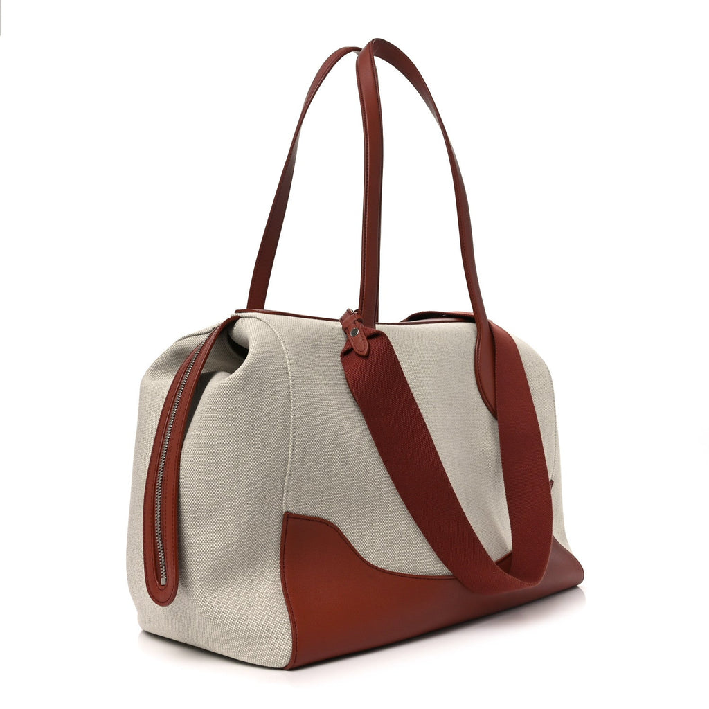 Calfskin Cotton Linen XL Sesia Happy Day Bag Natural Kummel
