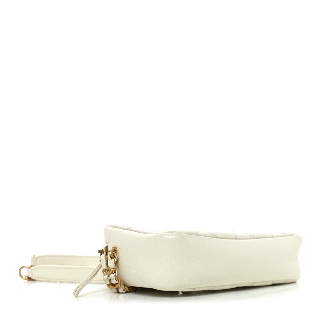 Shiny Caviar Quilted Chain Melody Camera Bag White