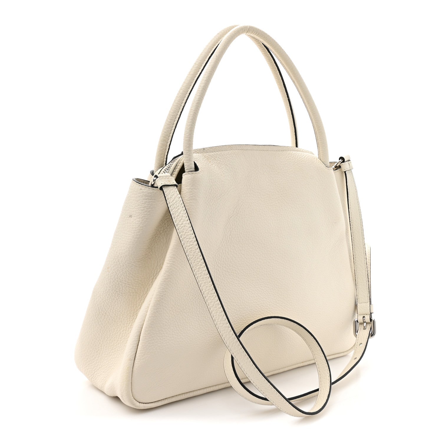 Vitello Daino Soft Medium Zippered Top Handle Bag White