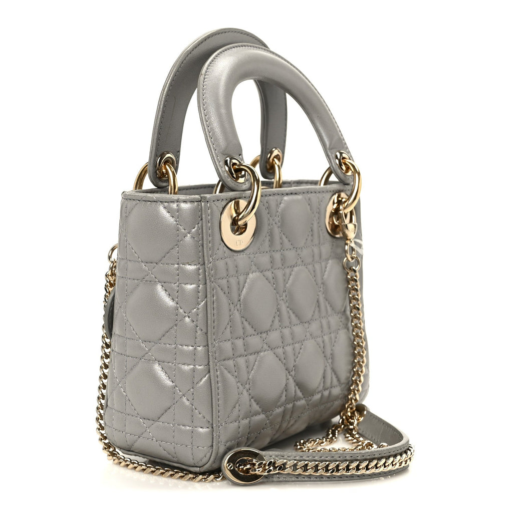 Lambskin Cannage Mini Lady Dior Gray Opaline