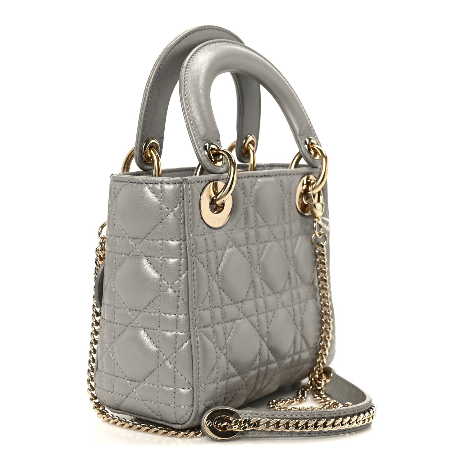 Lambskin Cannage Mini Lady Dior Gray Opaline