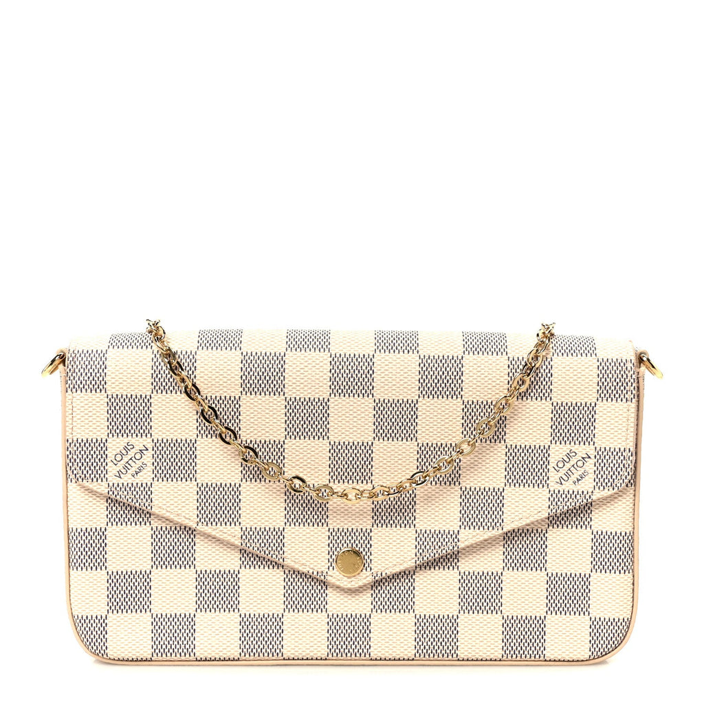 Damier Azur Pochette Felicie Chain Wallet Rose Ballerine
