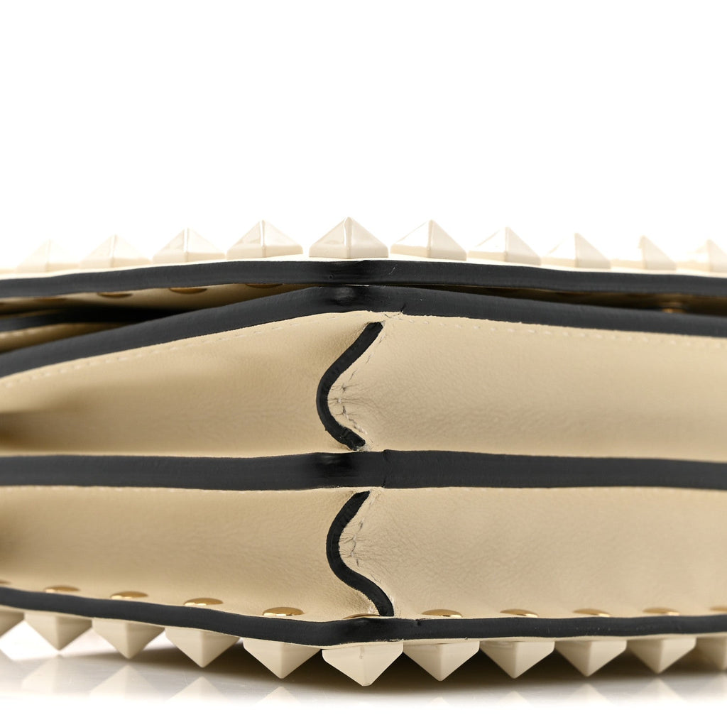 Calfskin Lacquer Monochrome Rockstud Wallet On Chain Ivory