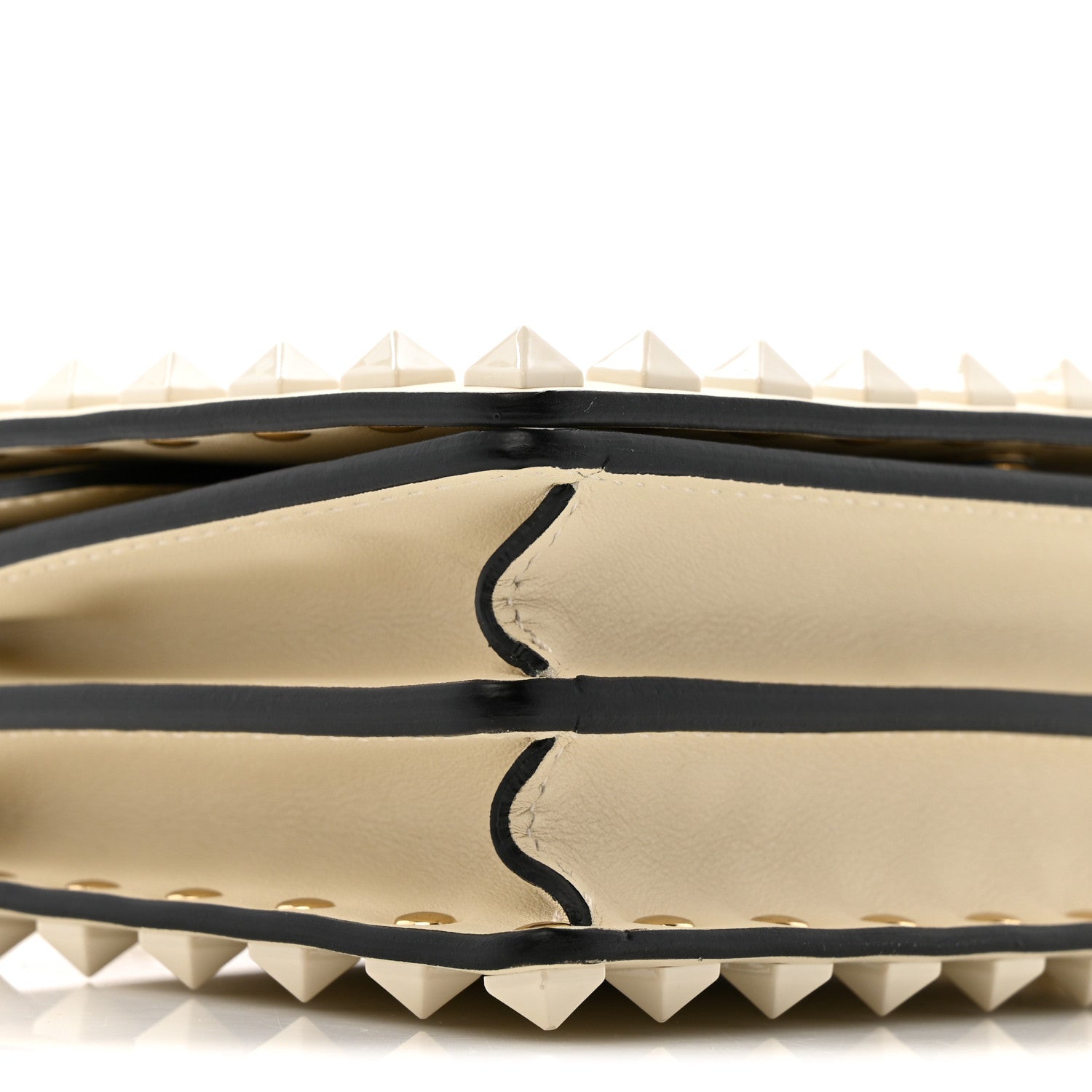 Calfskin Lacquer Monochrome Rockstud Wallet On Chain Ivory