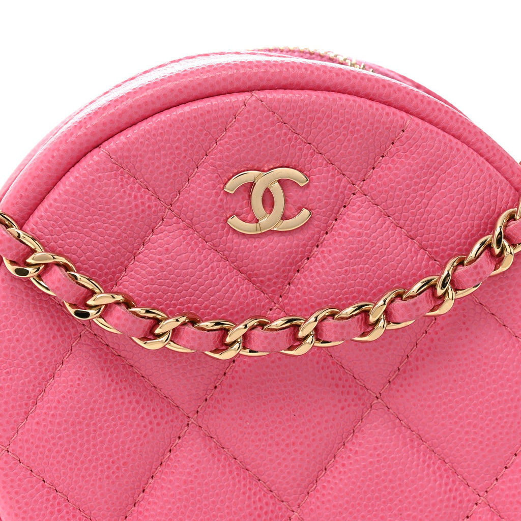 Caviar Quilted Round Clutch With Chain Pink
