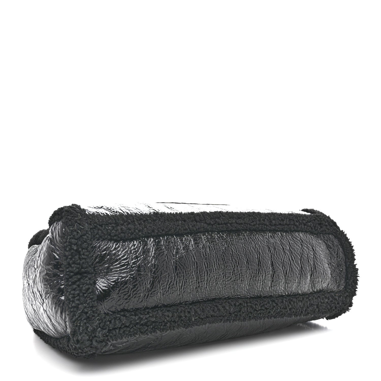 Patent Shearling Medium Soho Chain Shoulder Bag Black