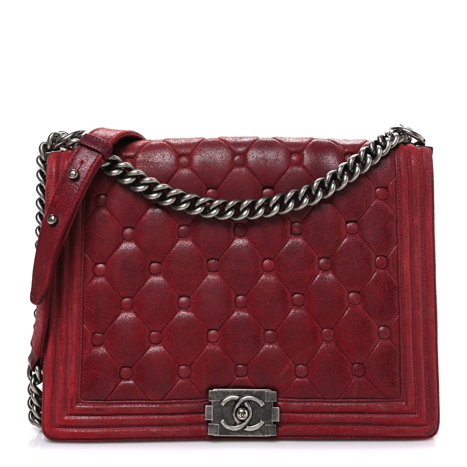 Nubuck Chesterfield Quilted Large Celtic Boy Flap Red