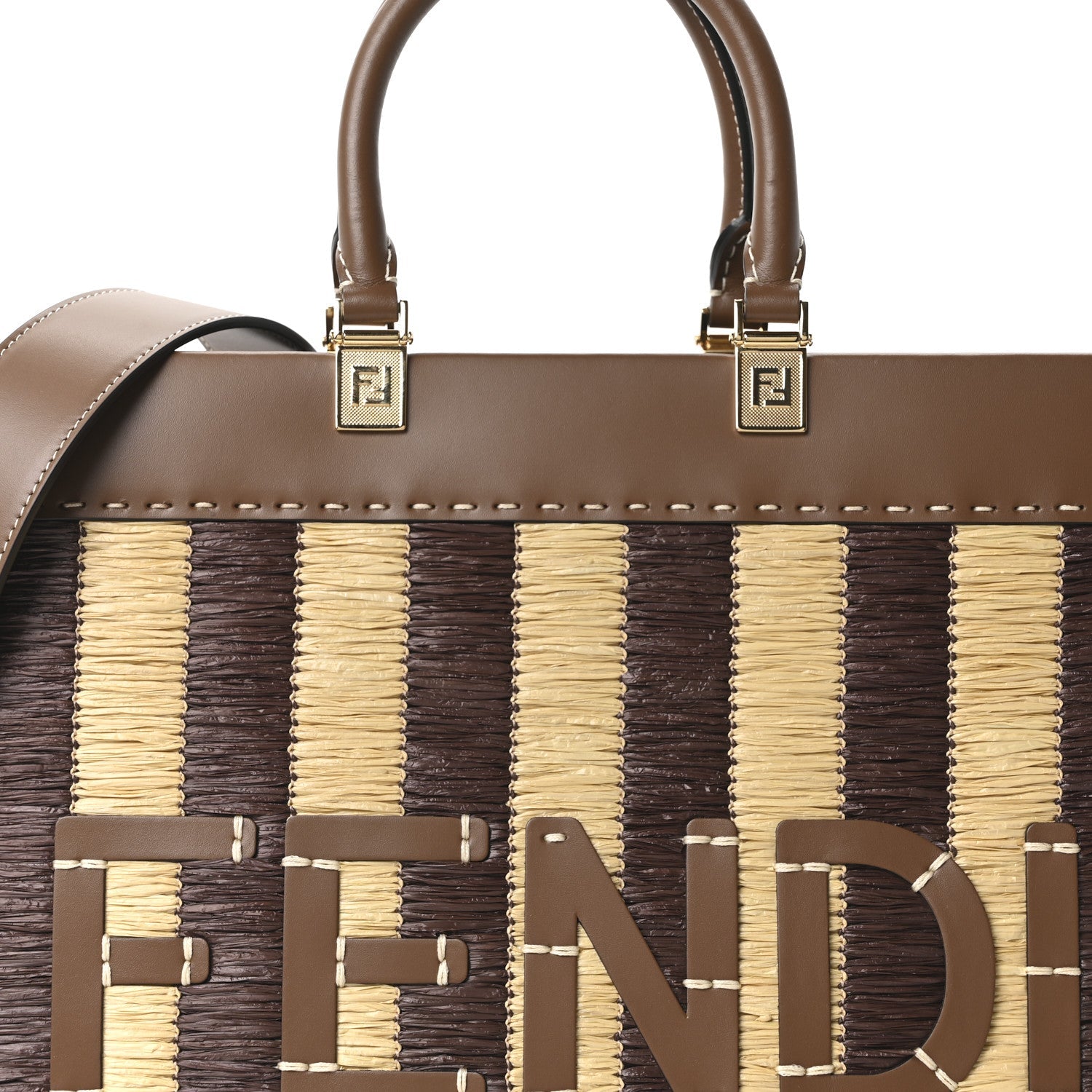 Paglia Pequin Vitello King Woven Medium Fendi Sunshine Shopper Tote Naturale Gianduia