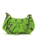 Extra Supple Calfskin Crocodile Embossed Le Cagole Mini Purse With Chain Acid Green