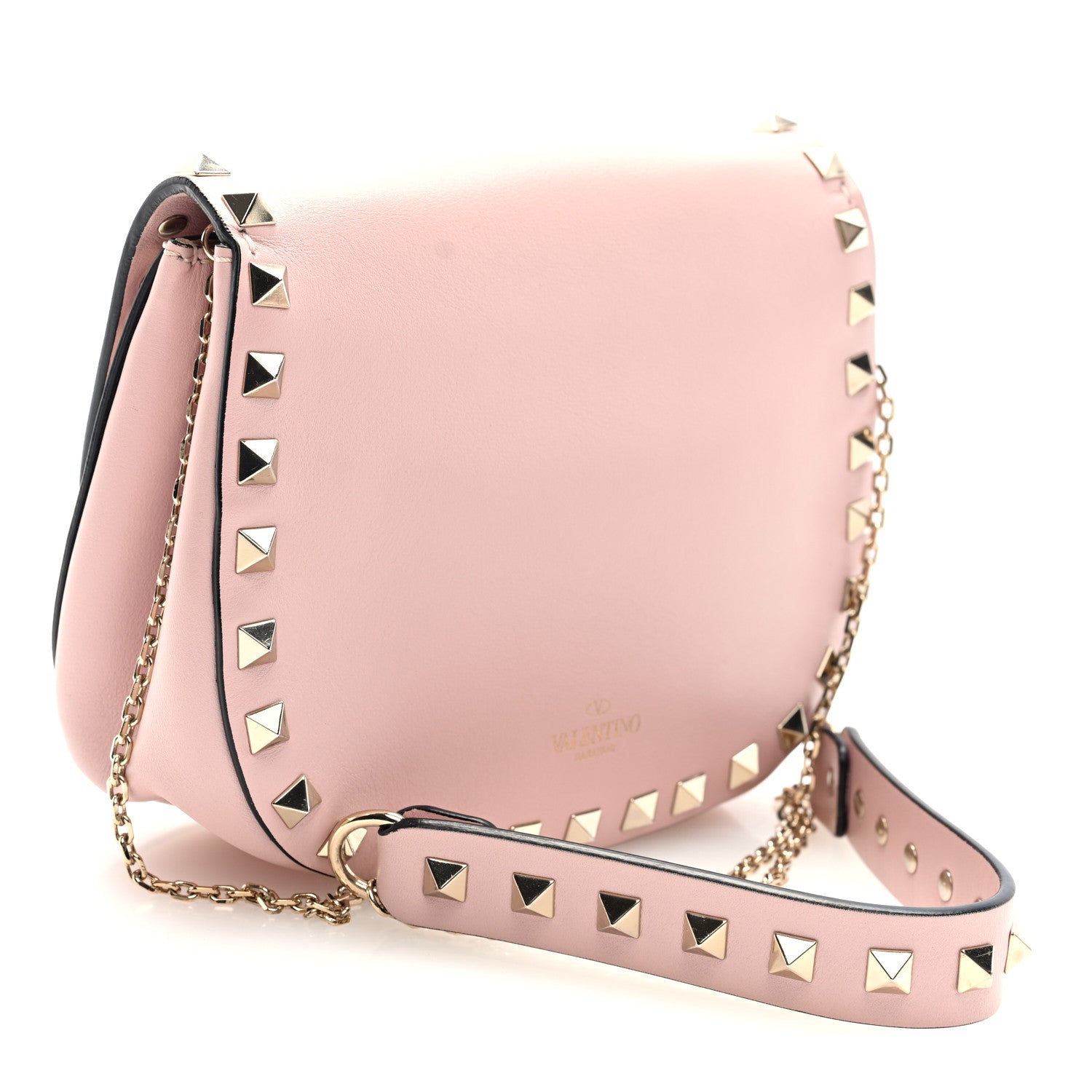 Vitello Rockstud Crossbody Saddle Bag Water Rose