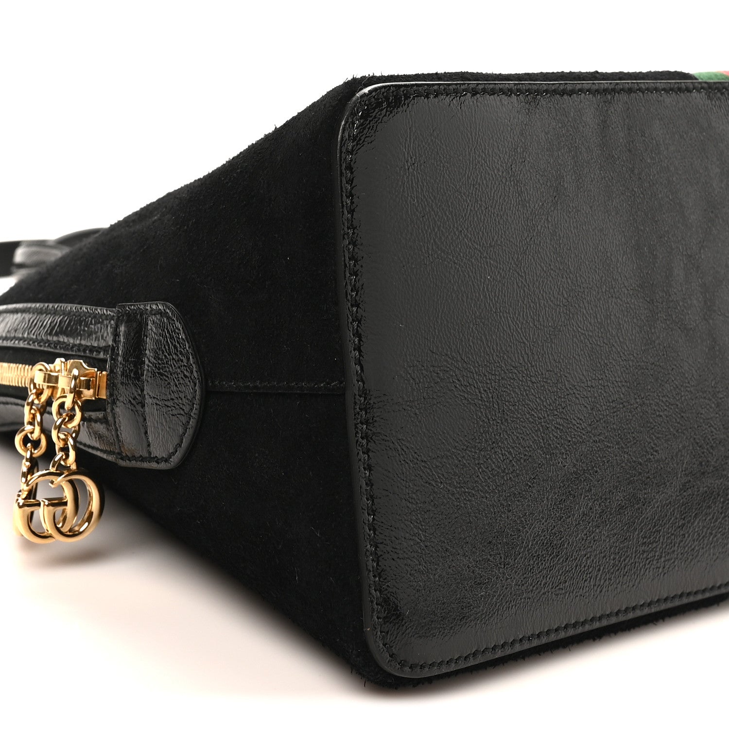 Suede Patent GG Web Medium Ophidia Top Handle Dome Bag Black