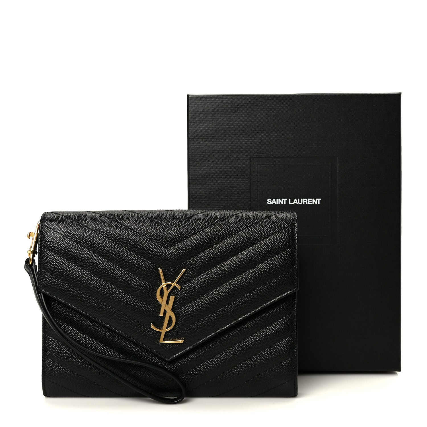 Grain De Poudre Matelasse Chevron Monogram Cassandre Flap Pouch Black