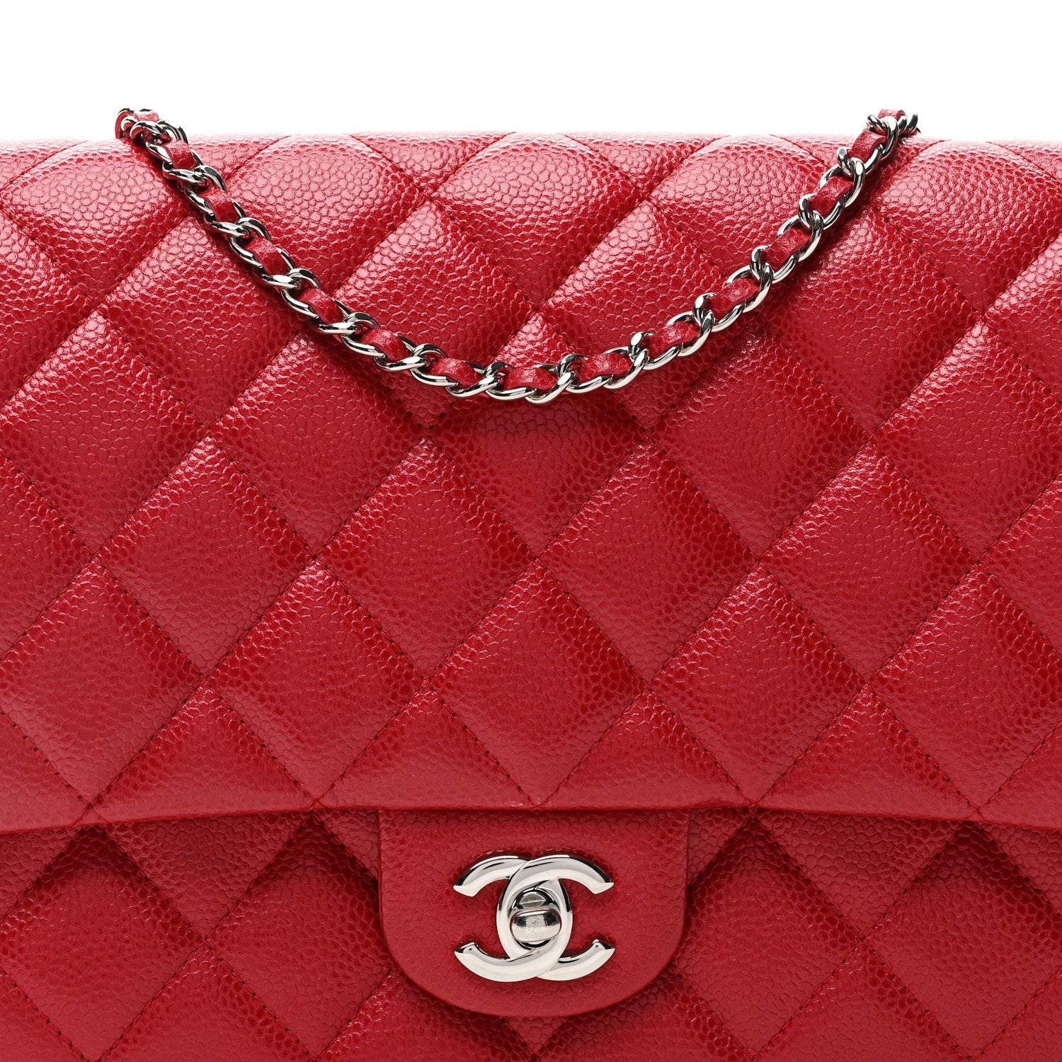 Iridescent Caviar Quilted Clutch With Chain Flap Red