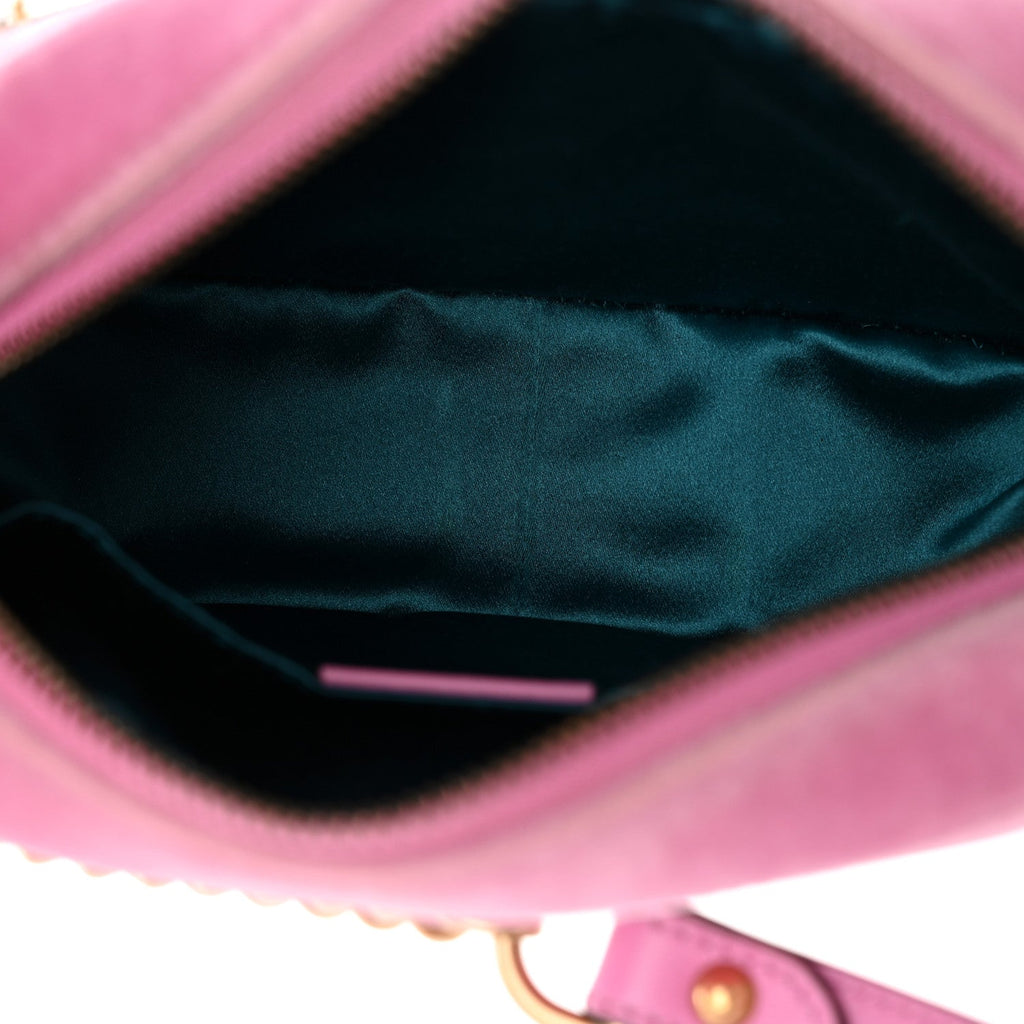 Velvet Matelasse Marquise Crystals Mini GG Marmont Chain Shoulder Bag Malva