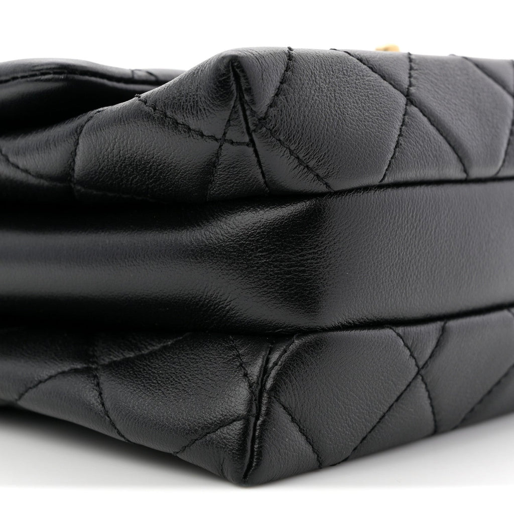 Calfskin Quilted Belt Chain Flap Black