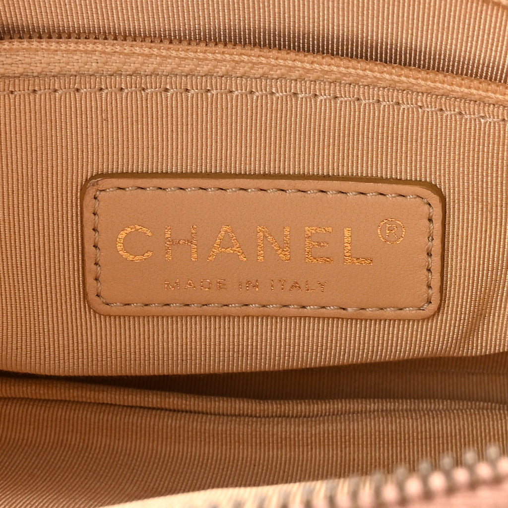 Calfskin Quilted Crown CC Double Zip Bag Beige