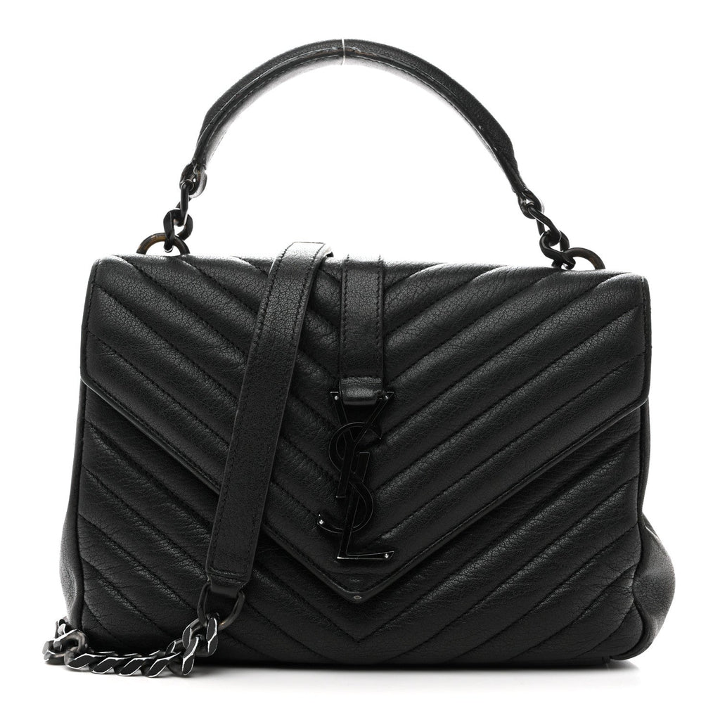 Sheepskin Matelasse Chevron Monogram Monochrome Medium College Bag Black