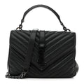 Sheepskin Matelasse Chevron Monogram Monochrome Medium College Bag Black
