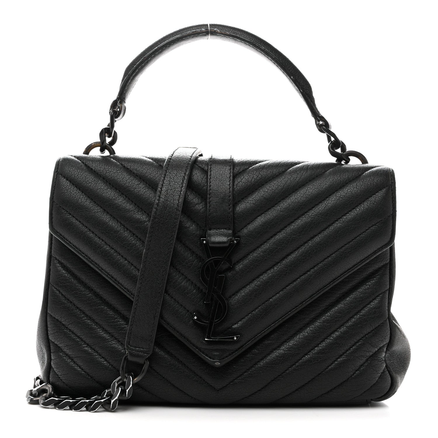 Sheepskin Matelasse Chevron Monogram Monochrome Medium College Bag Black
