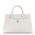 Grained Calfskin Small Neo Executive Shopper Tote White